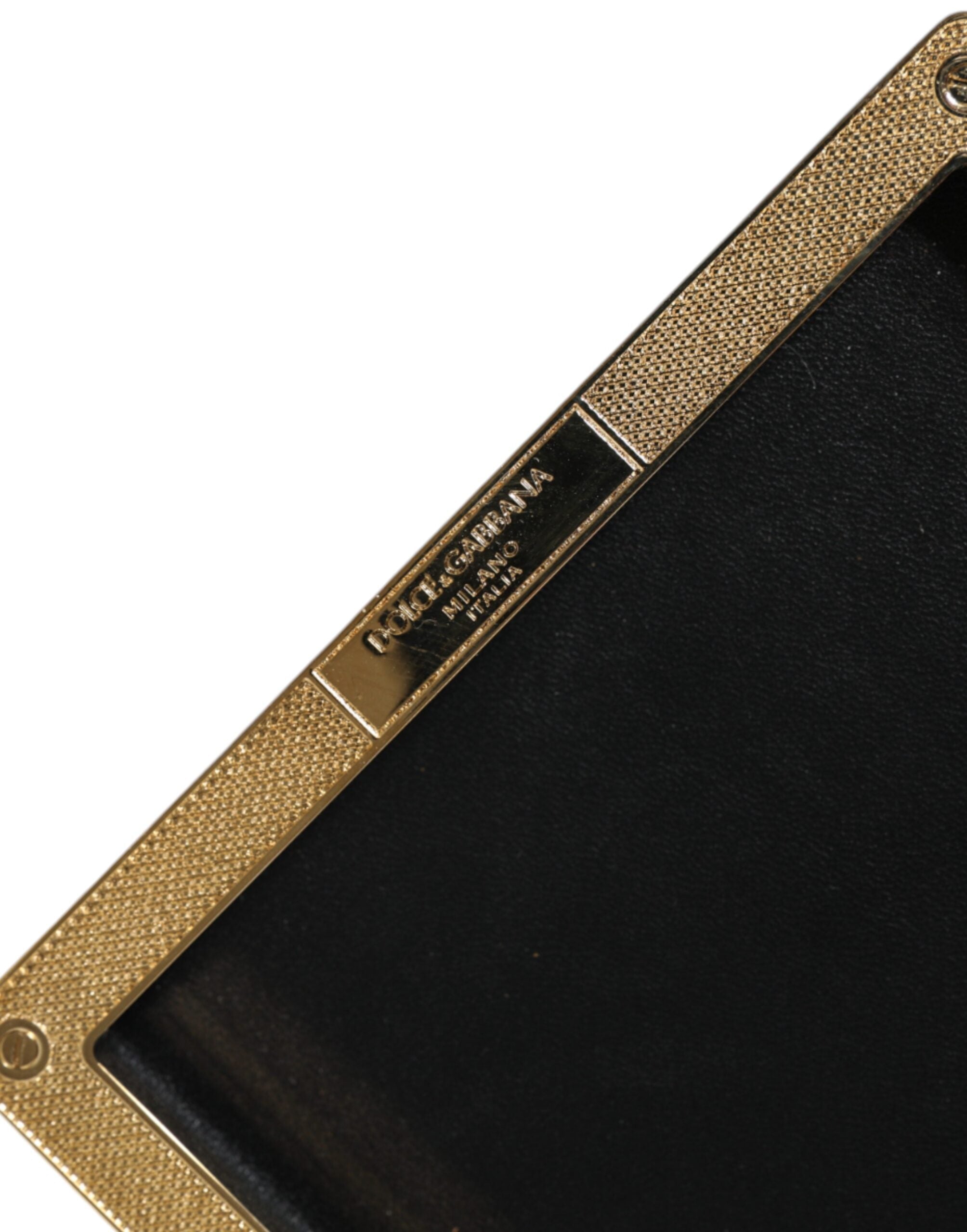 Dolce & Gabbana Black Leather Studs Gold Frame Clutch Evening Purse Women's Bag