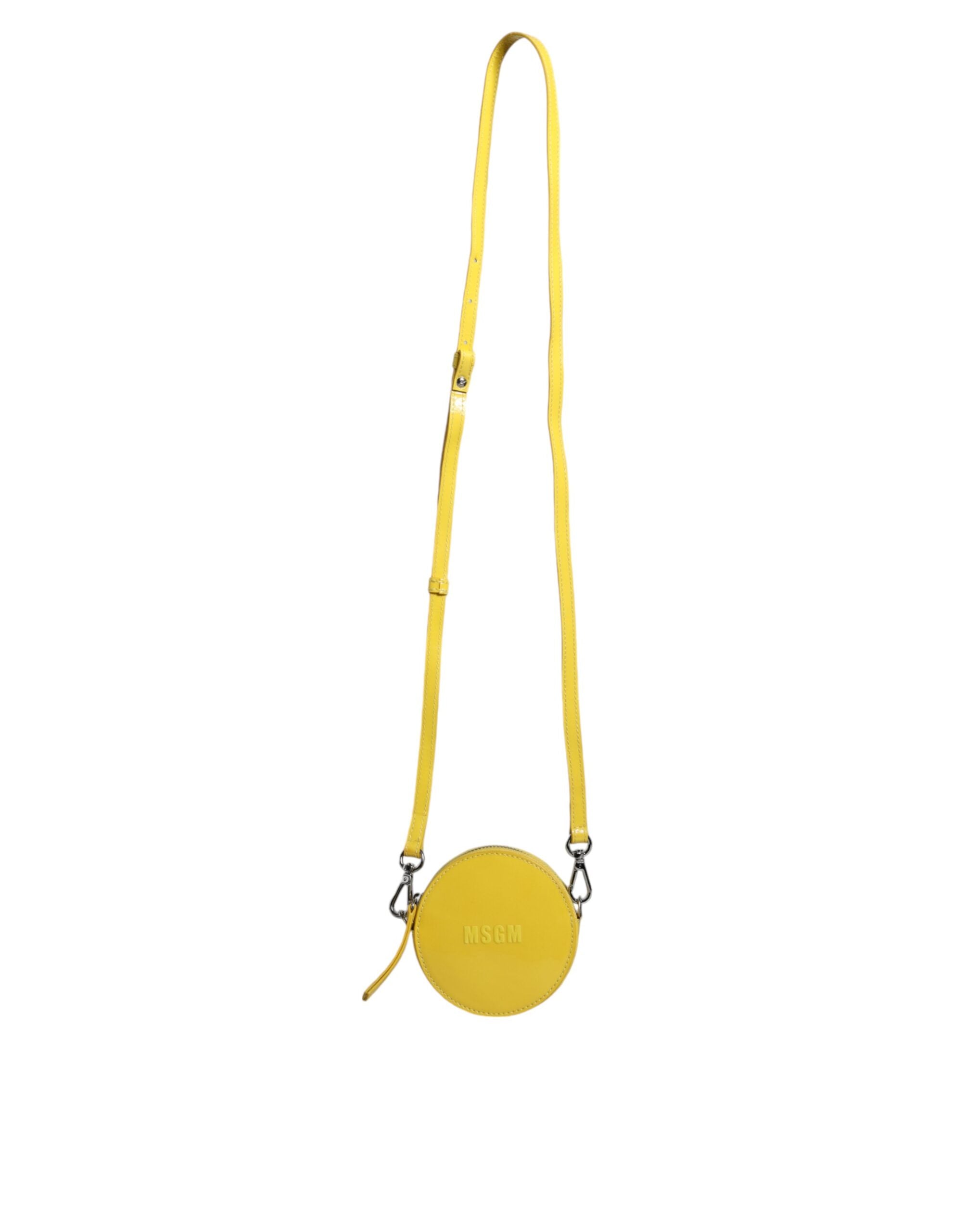 MSGM Yellow Leather Logo Crossbody Sling Shoulder Round Women's Bag ( )