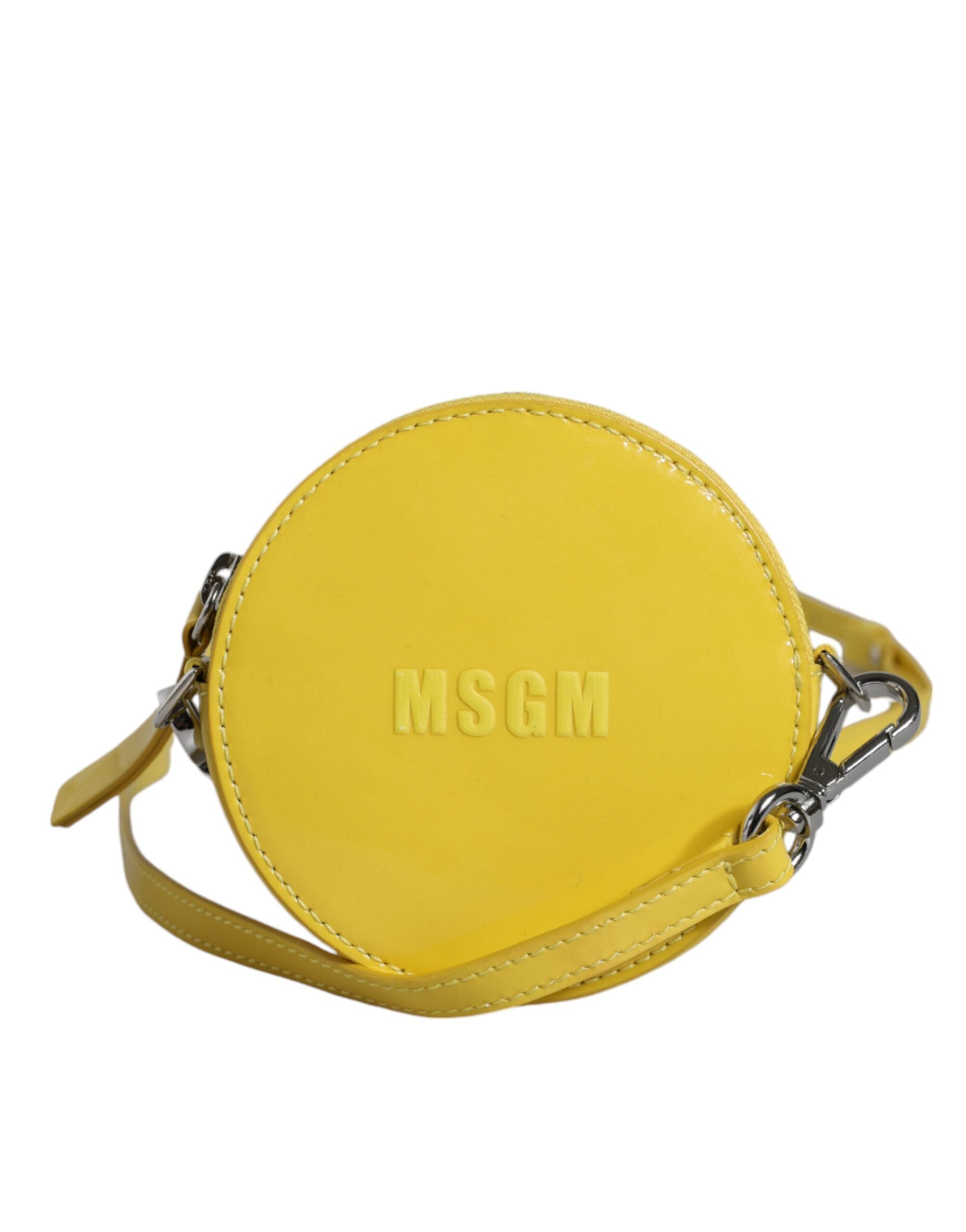 MSGM Yellow Leather Logo Crossbody Sling Shoulder Round Women's Bag ( )