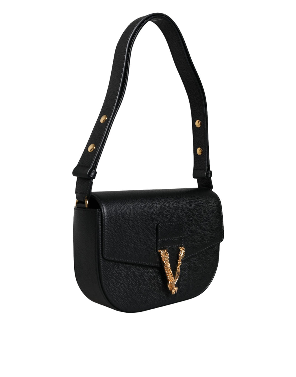 Versace Black Grainy Calf Leather Logo Crossbody Shoulder Women's Bag
