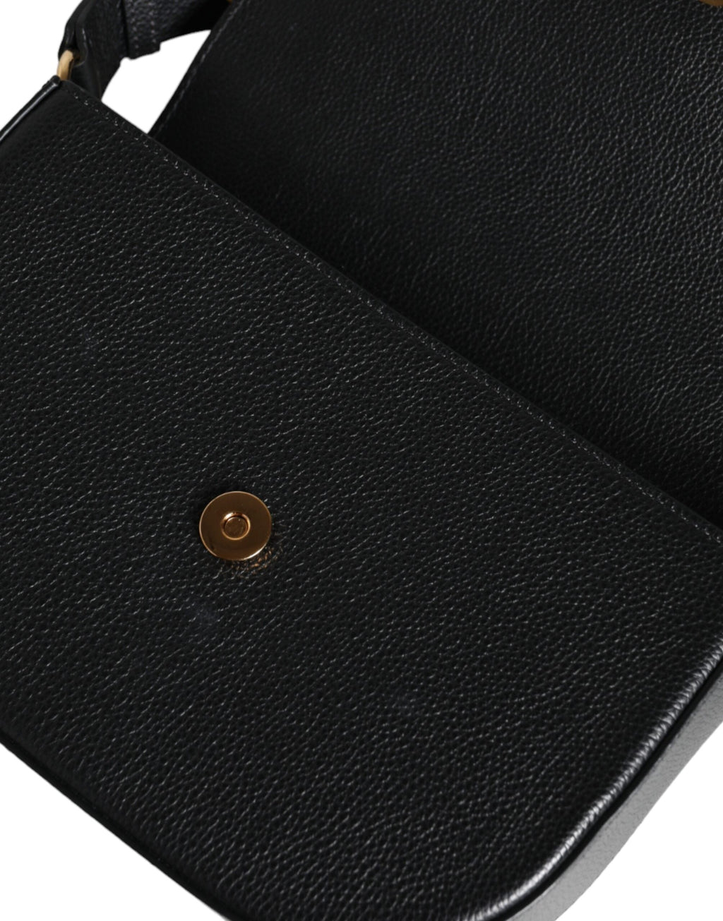 Versace Black Grainy Calf Leather Logo Crossbody Shoulder Women's Bag