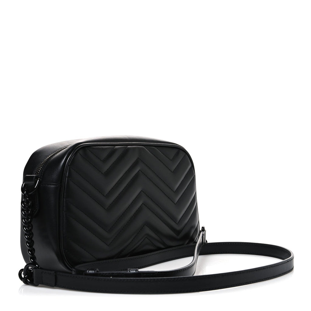Calfskin Matelasse Monochrome Small GG Marmont Chain Shoulder Bag Black