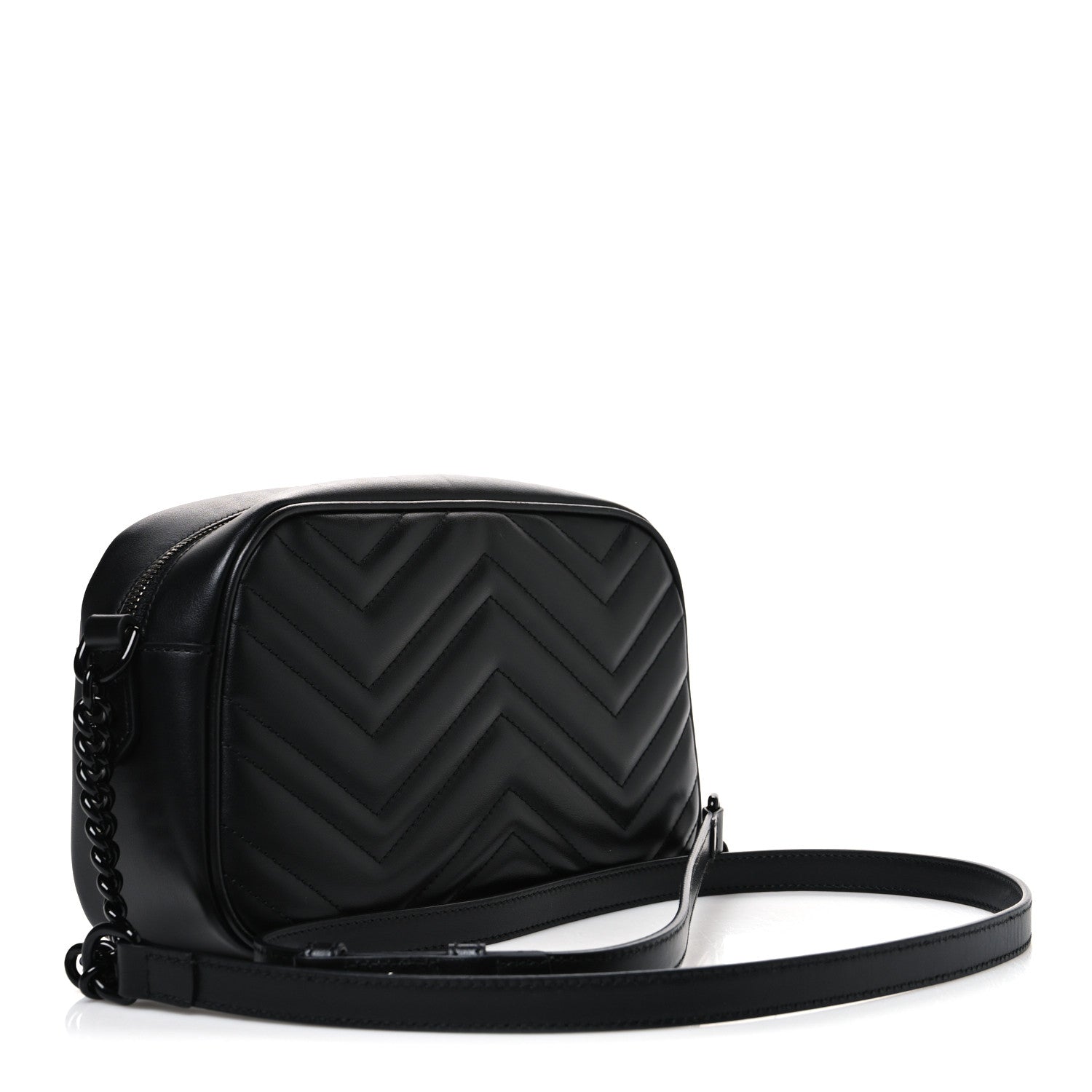 Calfskin Matelasse Monochrome Small GG Marmont Chain Shoulder Bag Black