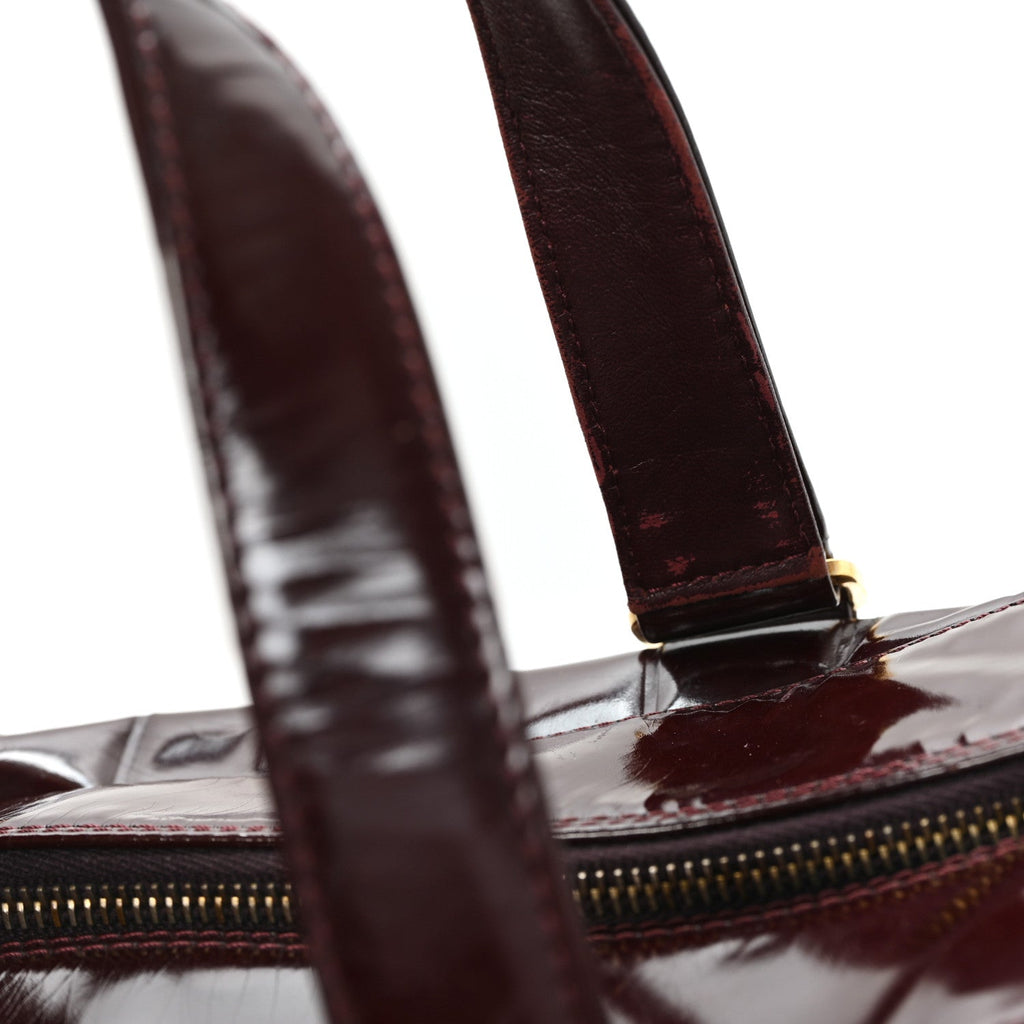 Patent Quilted Chocolate Bar Bowler Burgundy