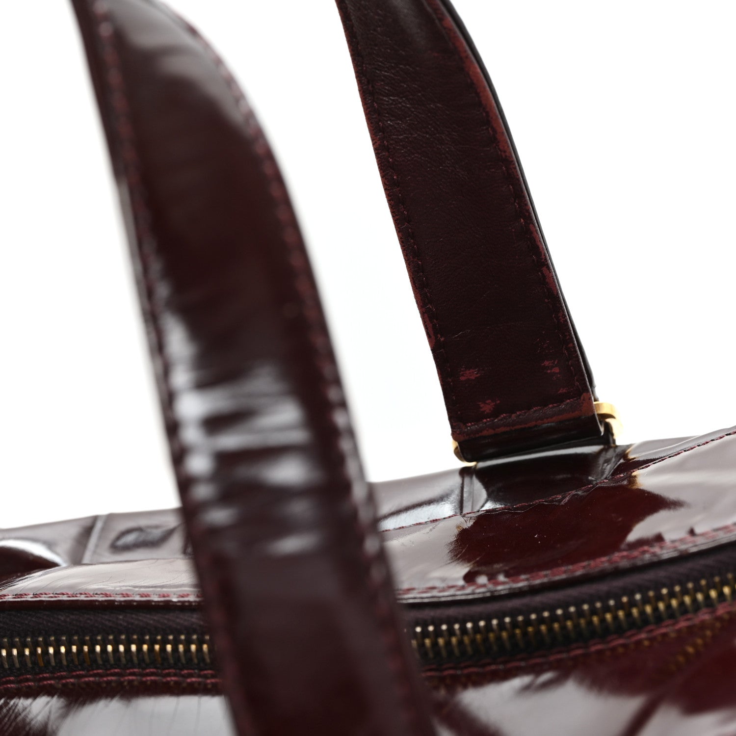 Patent Quilted Chocolate Bar Bowler Burgundy