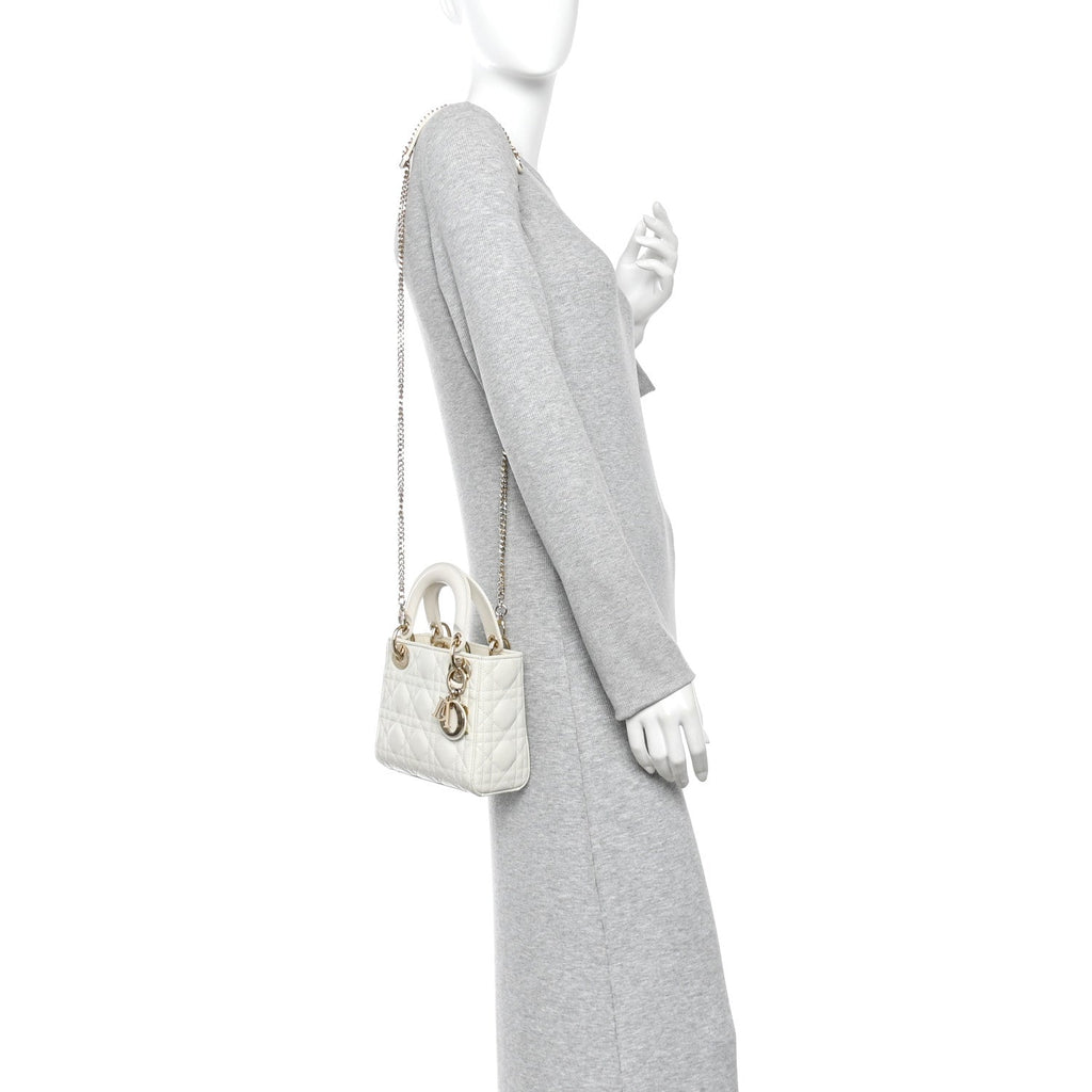 Lambskin Cannage Mini Lady Dior White