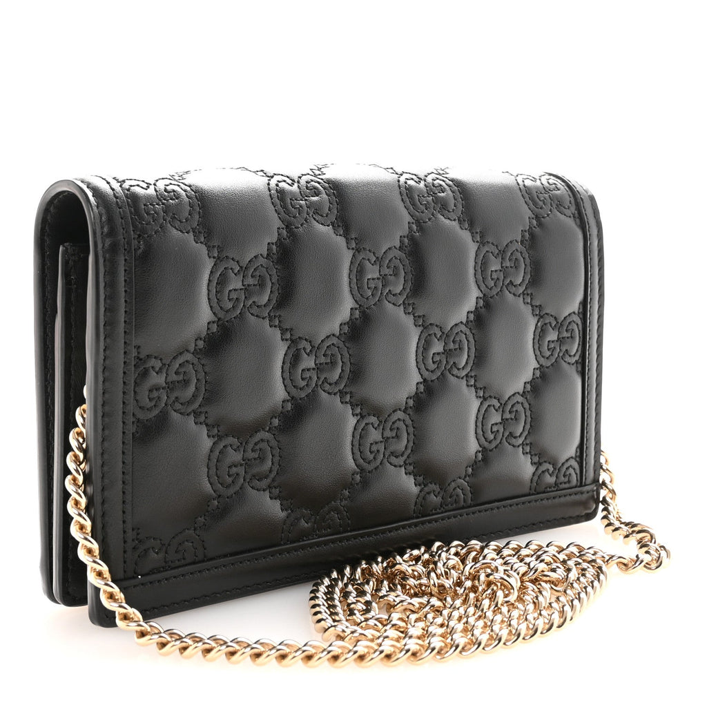 Calfskin GG Matelasse Chain Wallet Black