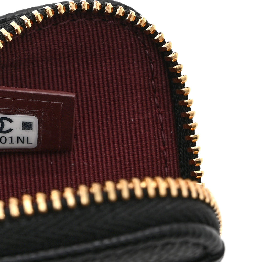 Caviar Quilted Zip Card Holder Wallet Black