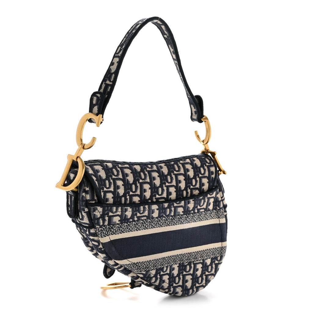 Oblique Embroidered Saddle Bag Blue