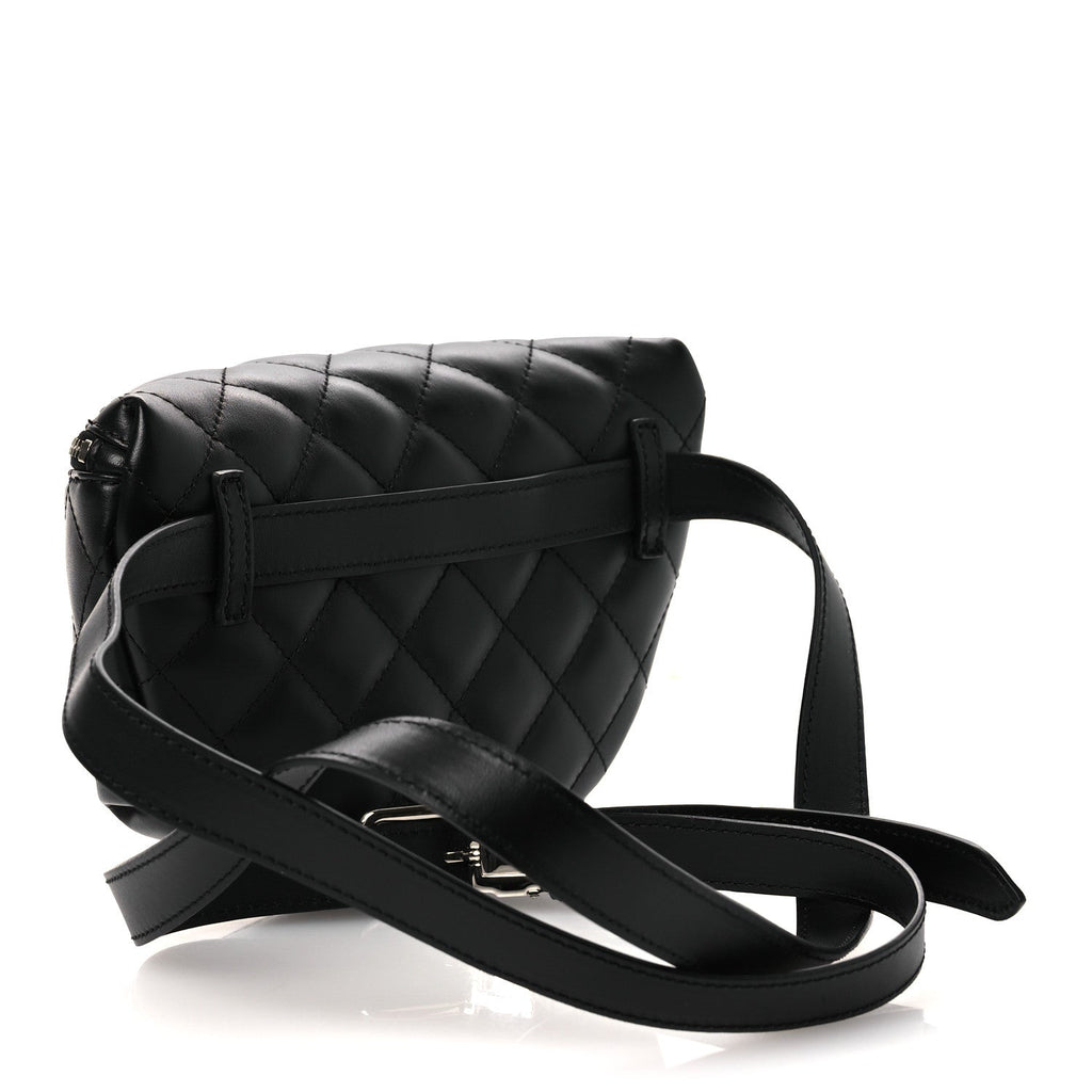 Calfskin Quilted Waist Belt Bag Black
