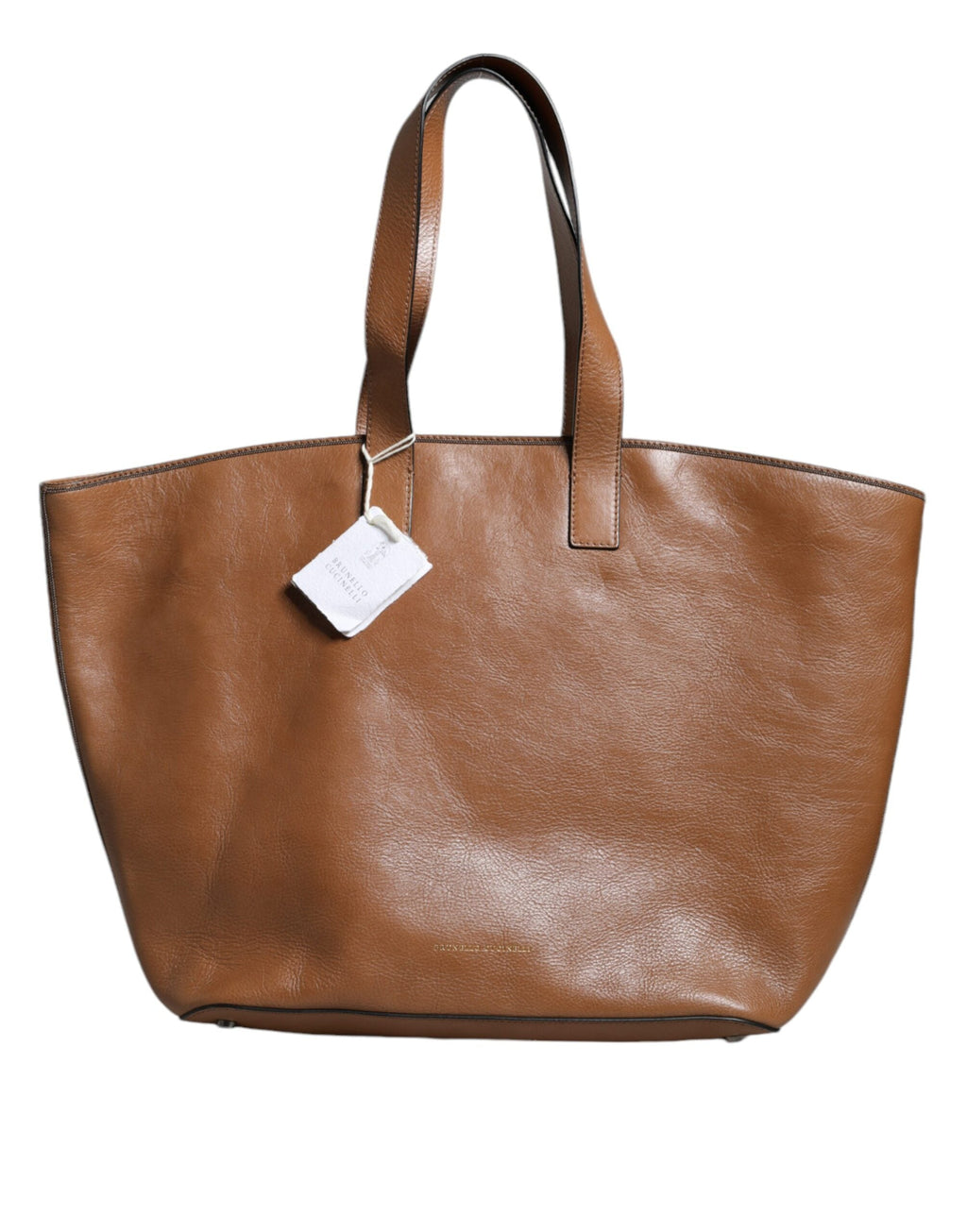 Brunello Cucinelli Brown Leather Logo Shoulder Strap Shopping Tote Women's Bag ( )