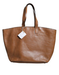 Brunello Cucinelli Brown Leather Logo Shoulder Strap Shopping Tote Women's Bag ( )