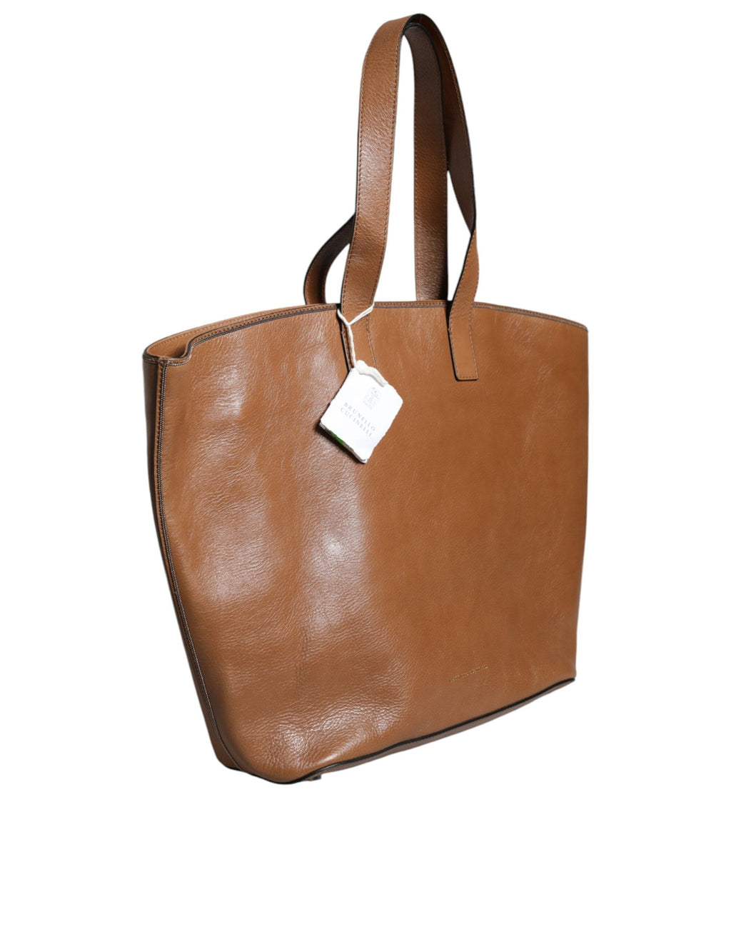 Brunello Cucinelli Brown Leather Logo Shoulder Strap Shopping Tote Women's Bag ( )