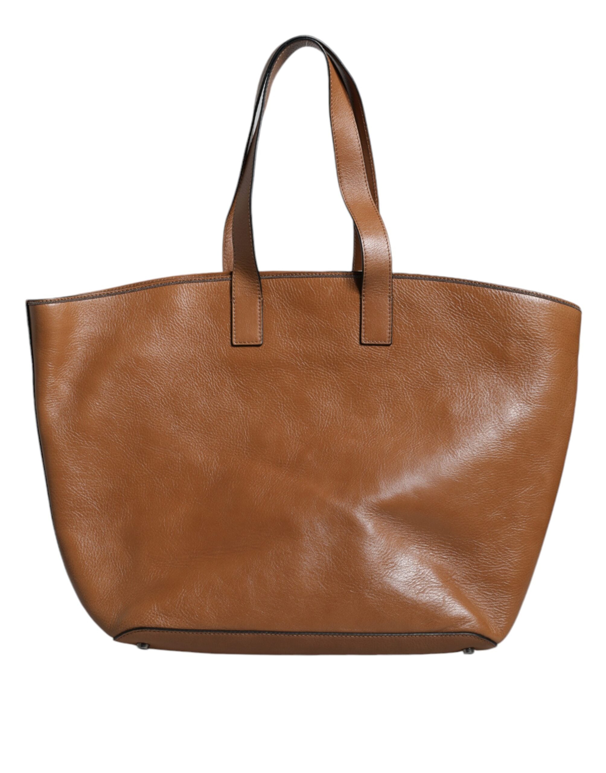 Brunello Cucinelli Brown Leather Logo Shoulder Strap Shopping Tote Women's Bag ( )