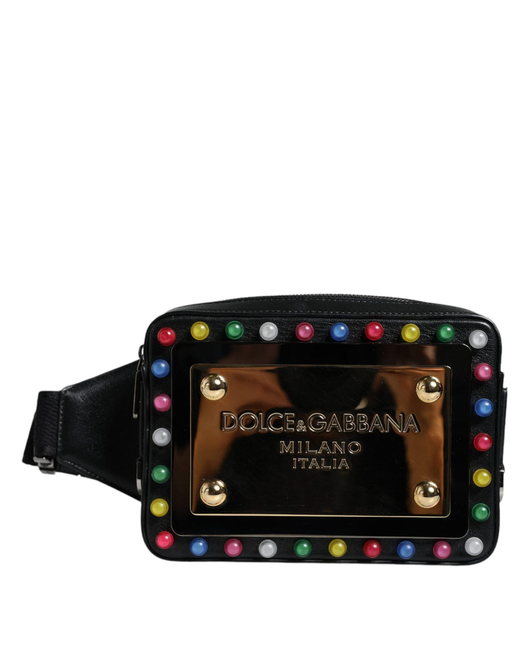 Dolce & Gabbana Black Leather LED Logo Belt Waist Fanny Pack Women's Bag ( )