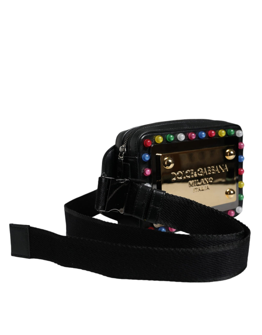 Dolce & Gabbana Black Leather LED Logo Belt Waist Fanny Pack Women's Bag ( )