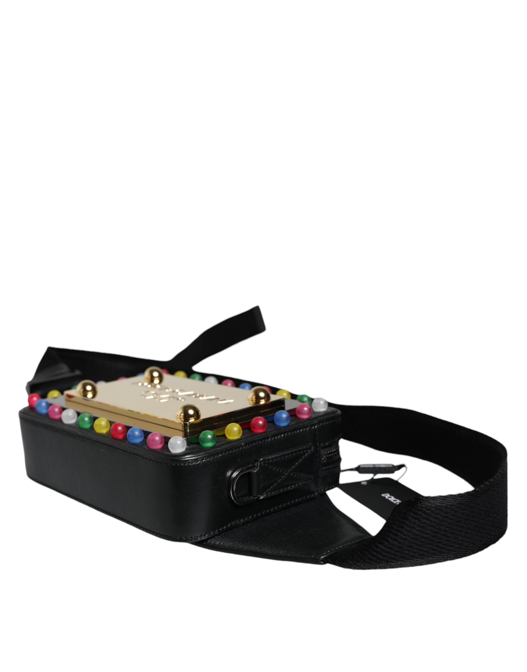 Dolce & Gabbana Black Leather LED Logo Belt Waist Fanny Pack Women's Bag ( )