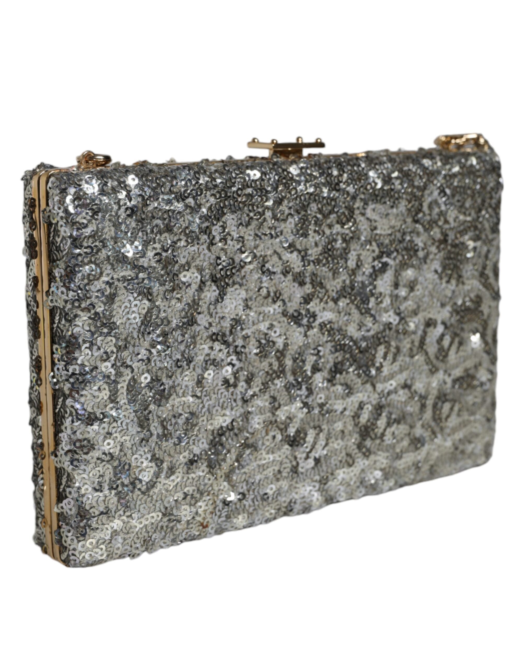 Dolce & Gabbana Silver Sequined Clutch Evening Crossbody Women's Bag ( )