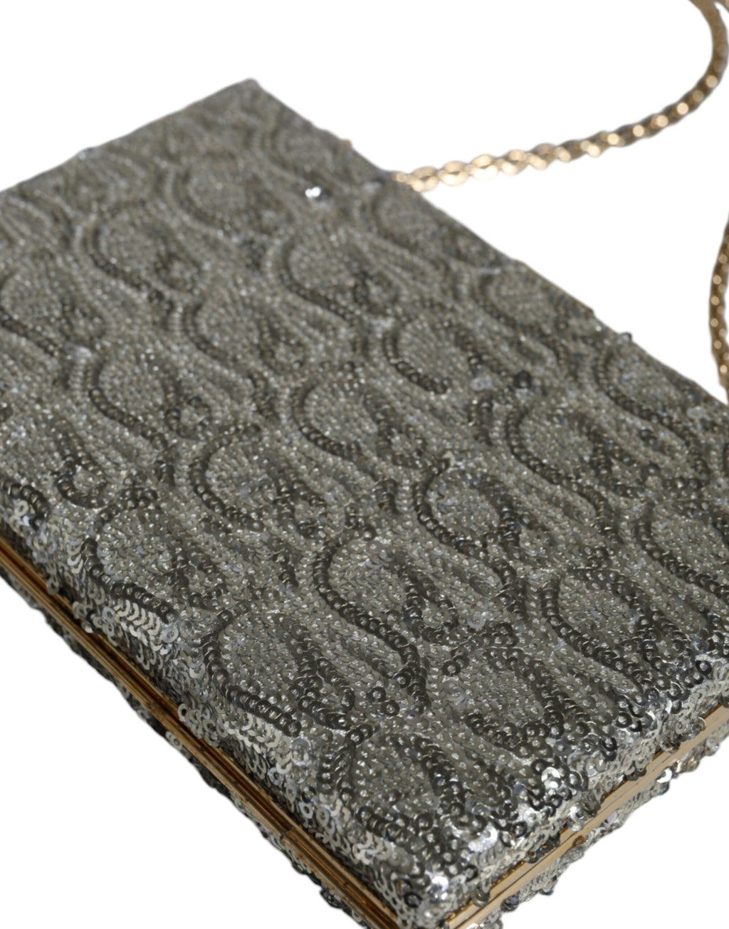 Dolce & Gabbana Silver Sequined Clutch Evening Crossbody Women's Bag ( )
