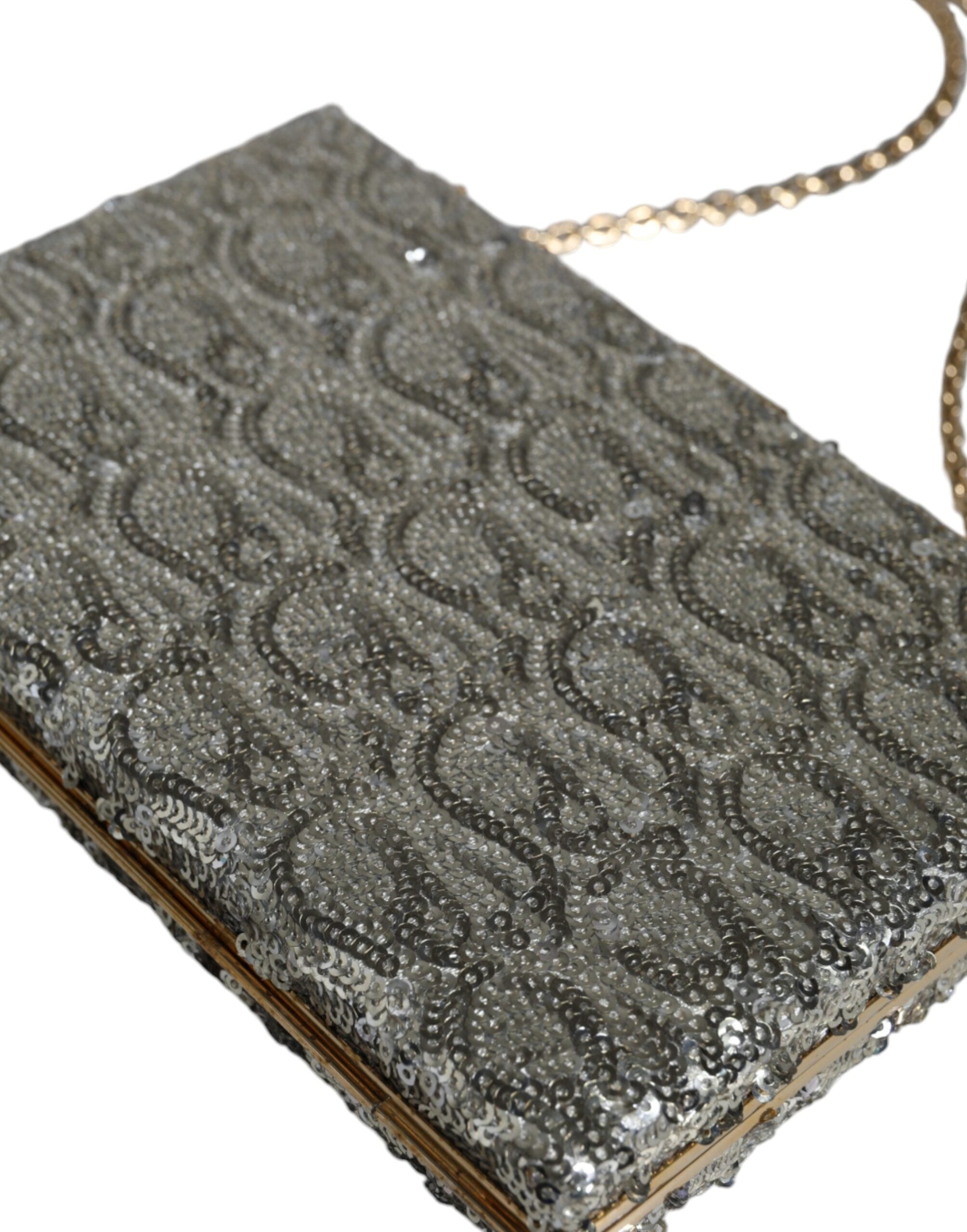 Dolce & Gabbana Silver Sequined Clutch Evening Crossbody Women's Bag ( )
