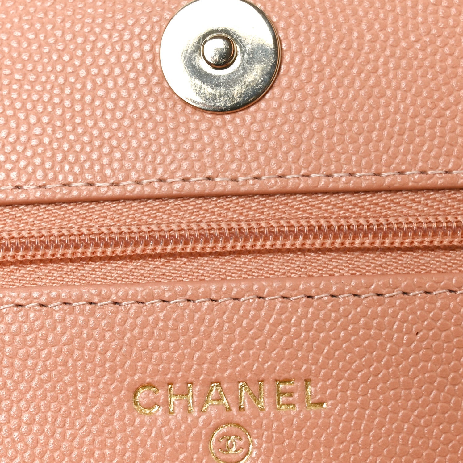 Caviar Quilted Perforated Metal CC Wallet On Chain WOC Beige