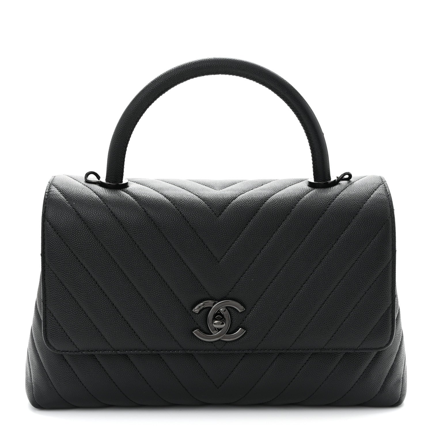 Caviar Chevron Quilted Small Coco Handle Flap So Black