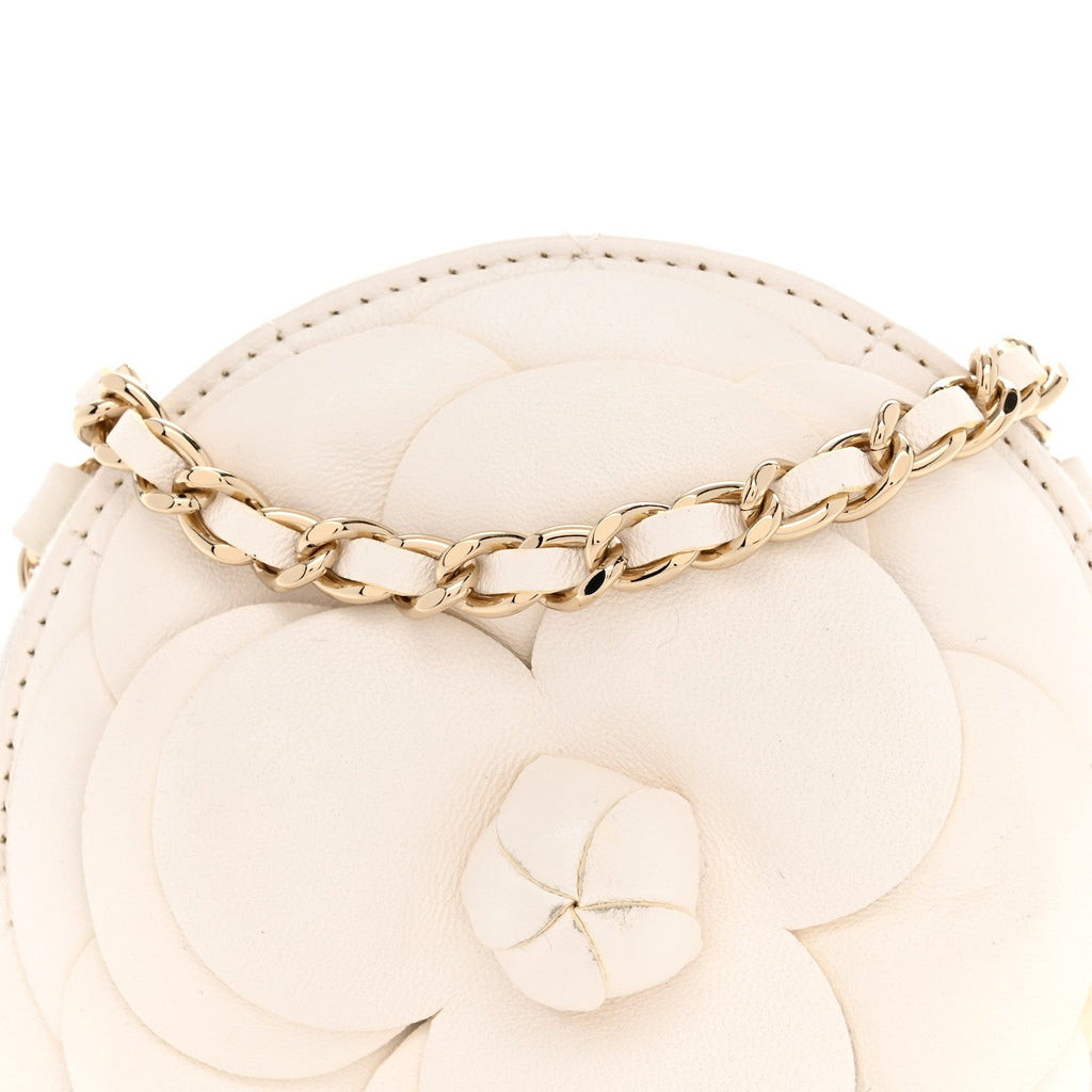 Lambskin Mini Camellia Bouquet Clutch With Chain White