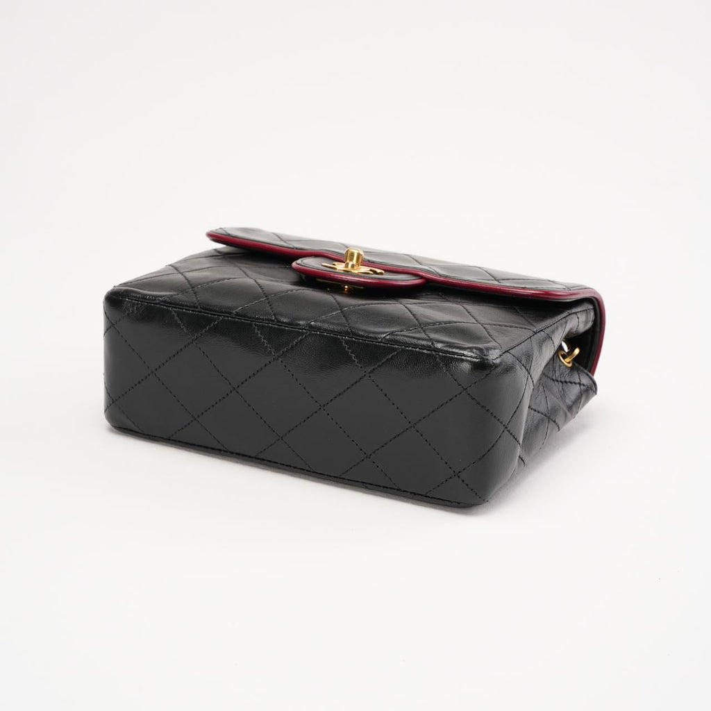 Chanel Vintage Mini Square Flap Bag Lamb Black Red 1991