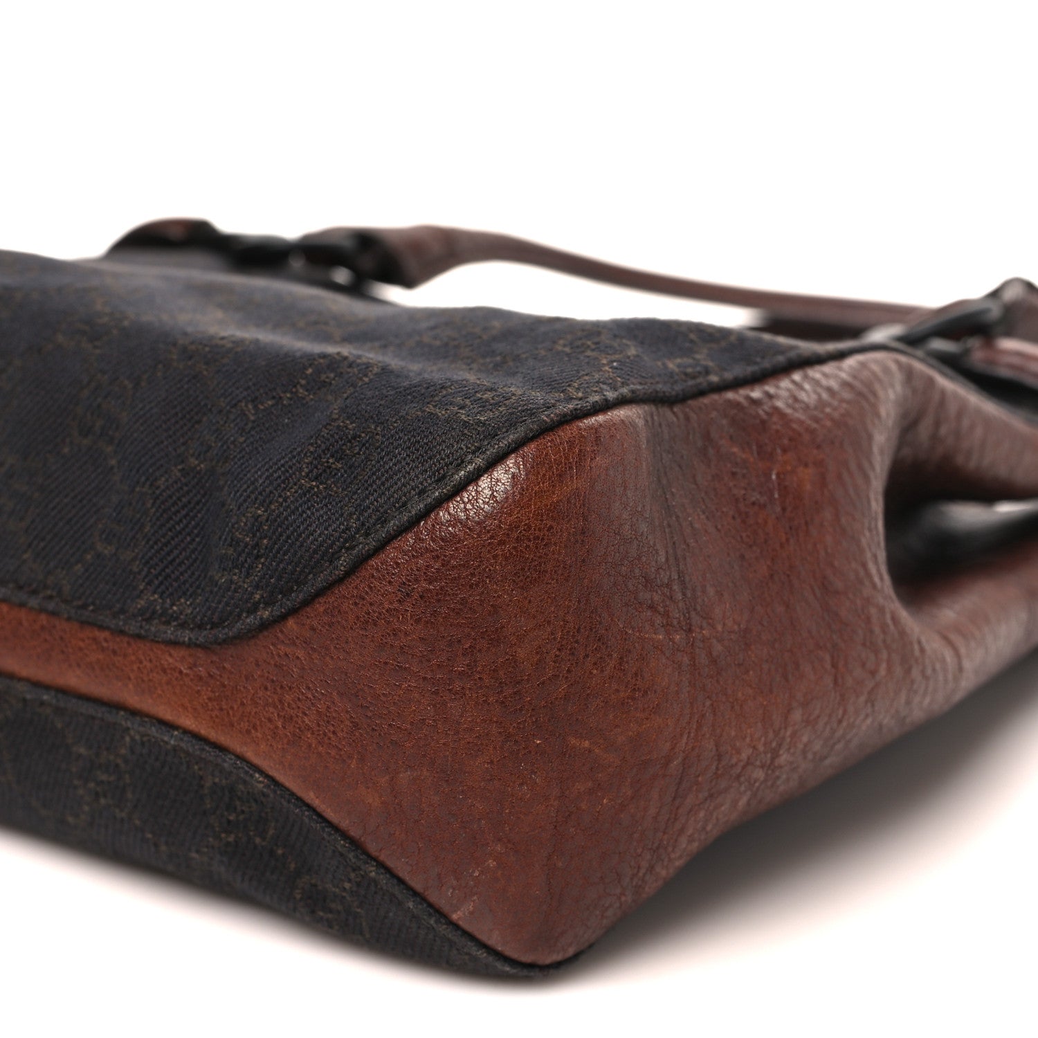 Monogram Denim GG Shoulder Bag Black Brown