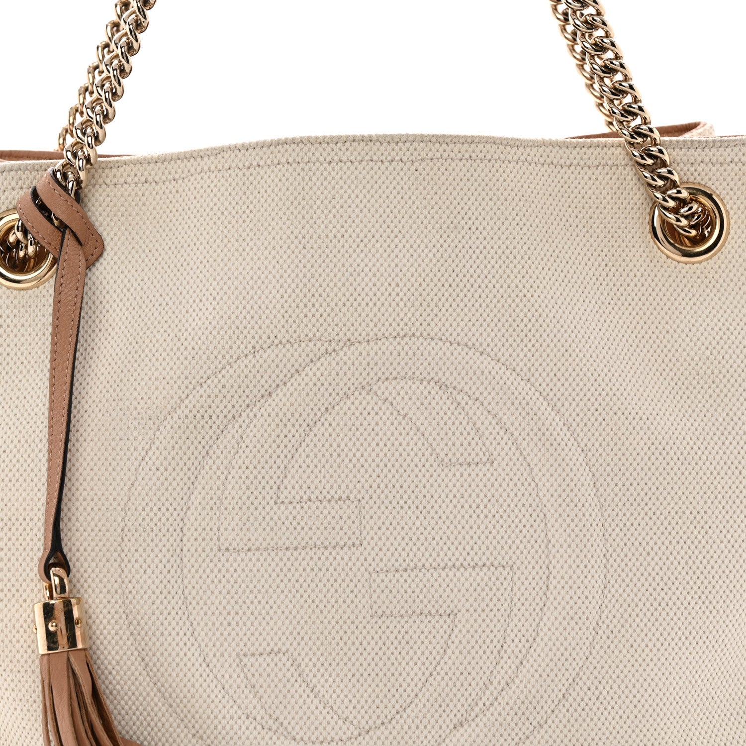 Linen Canvas Pebbled Calfskin Medium Soho Chain Shoulder Bag White Camelia