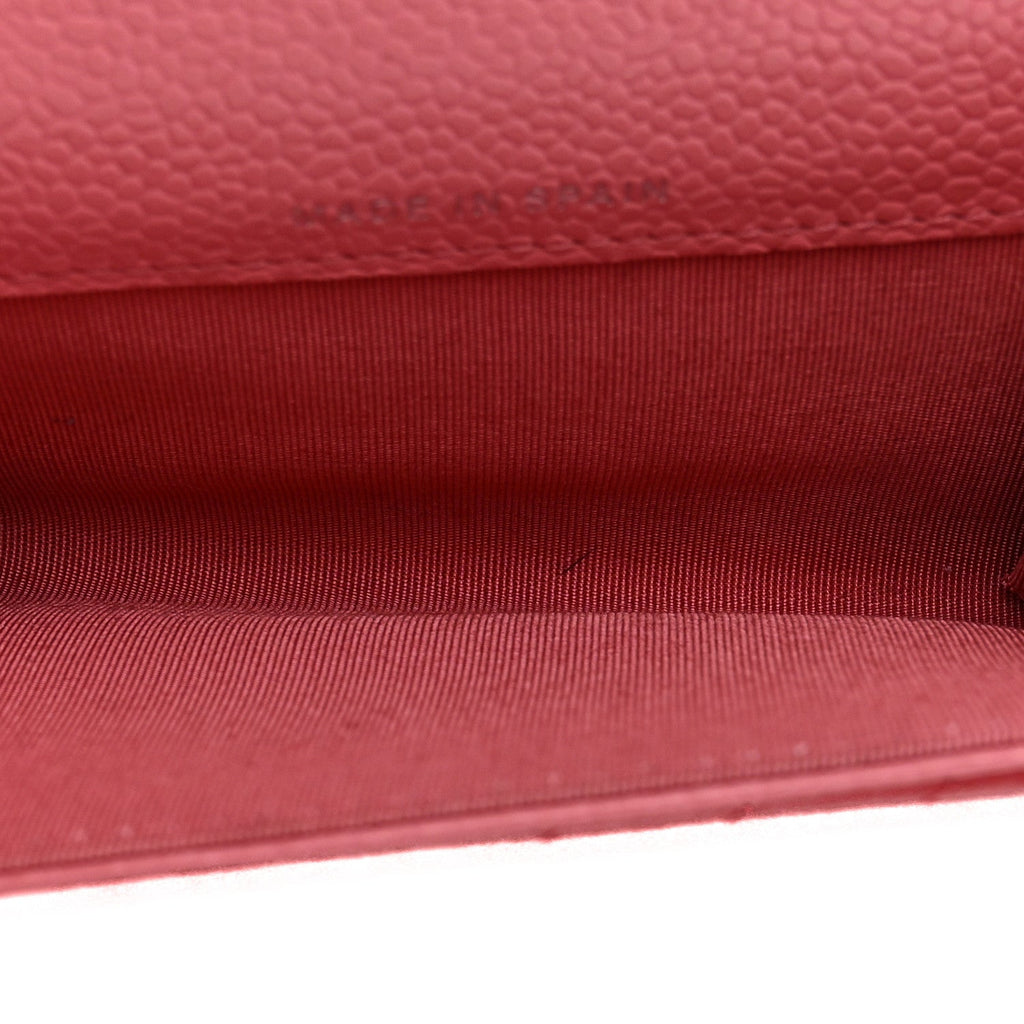 Caviar Chevron Quilted Boy Card Holder Wallet Dark Pink