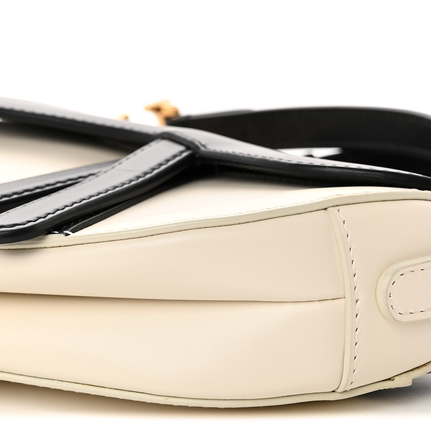 Supple Calfskin Two Tone Mini Saddle Bag With Strap Latte Black