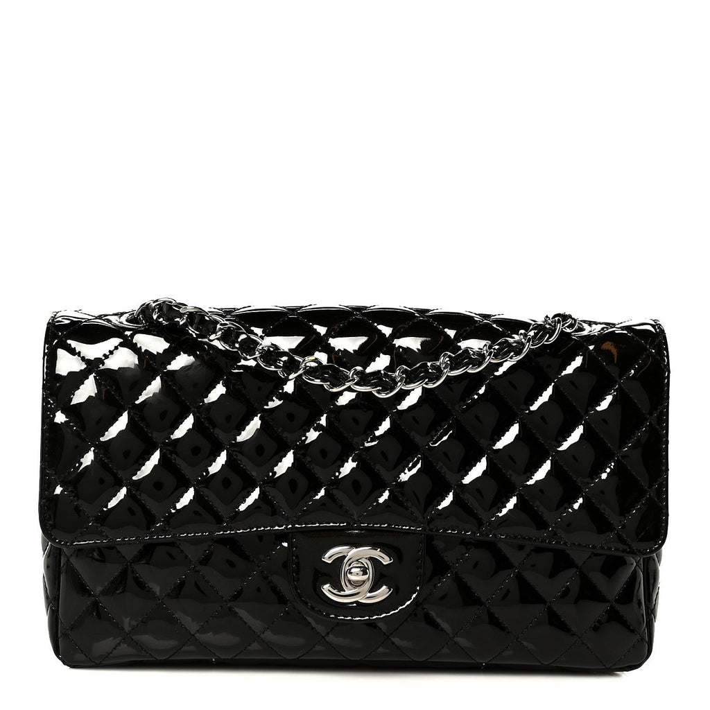 Patent Quilted Secret Label Medium Flap Black