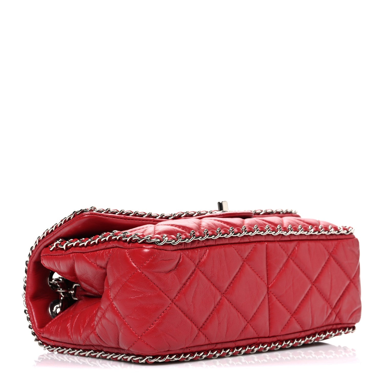 Crumpled Calfskin Medium Chain All Over Flap Red
