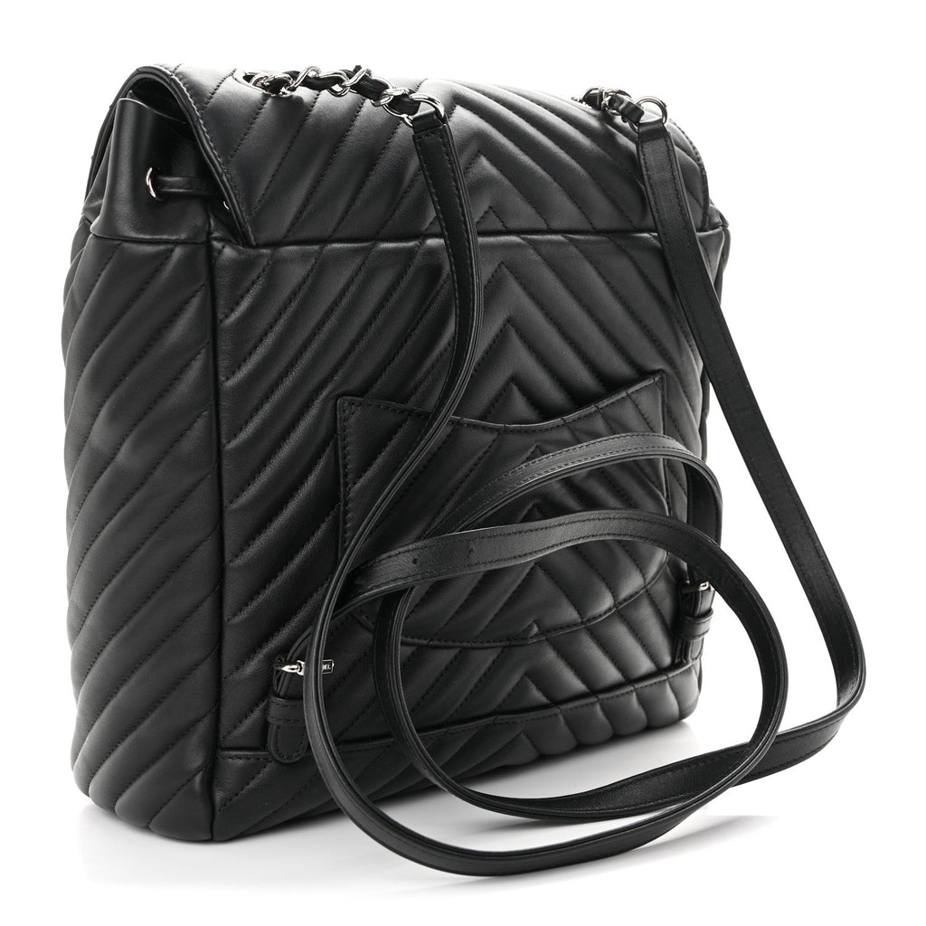 Calfskin Chevron Quilted Large Urban Spirit Backpack Black