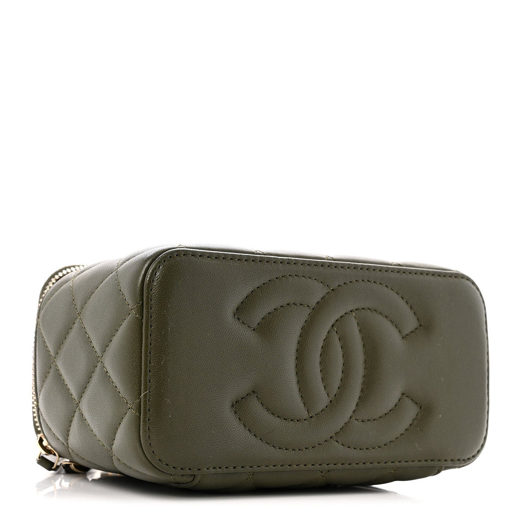 Lambskin Quilted Pick Me Up Vanity Case Khaki