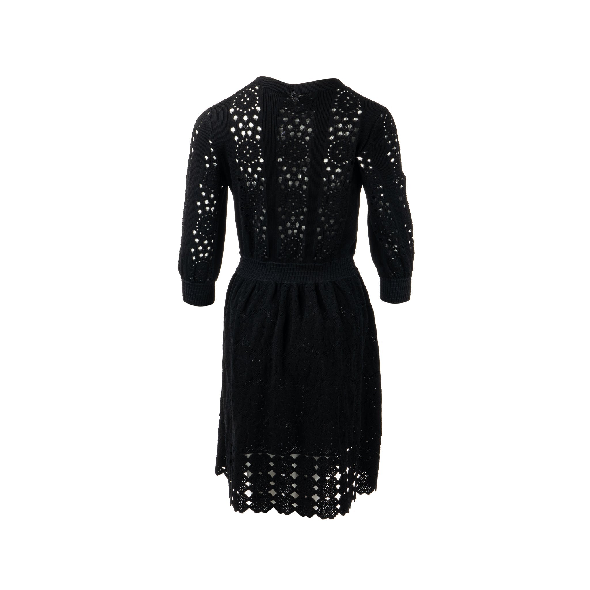 Chanel Size 38 20P Crochet Lace Knit CC Logo Dress Cotton Black