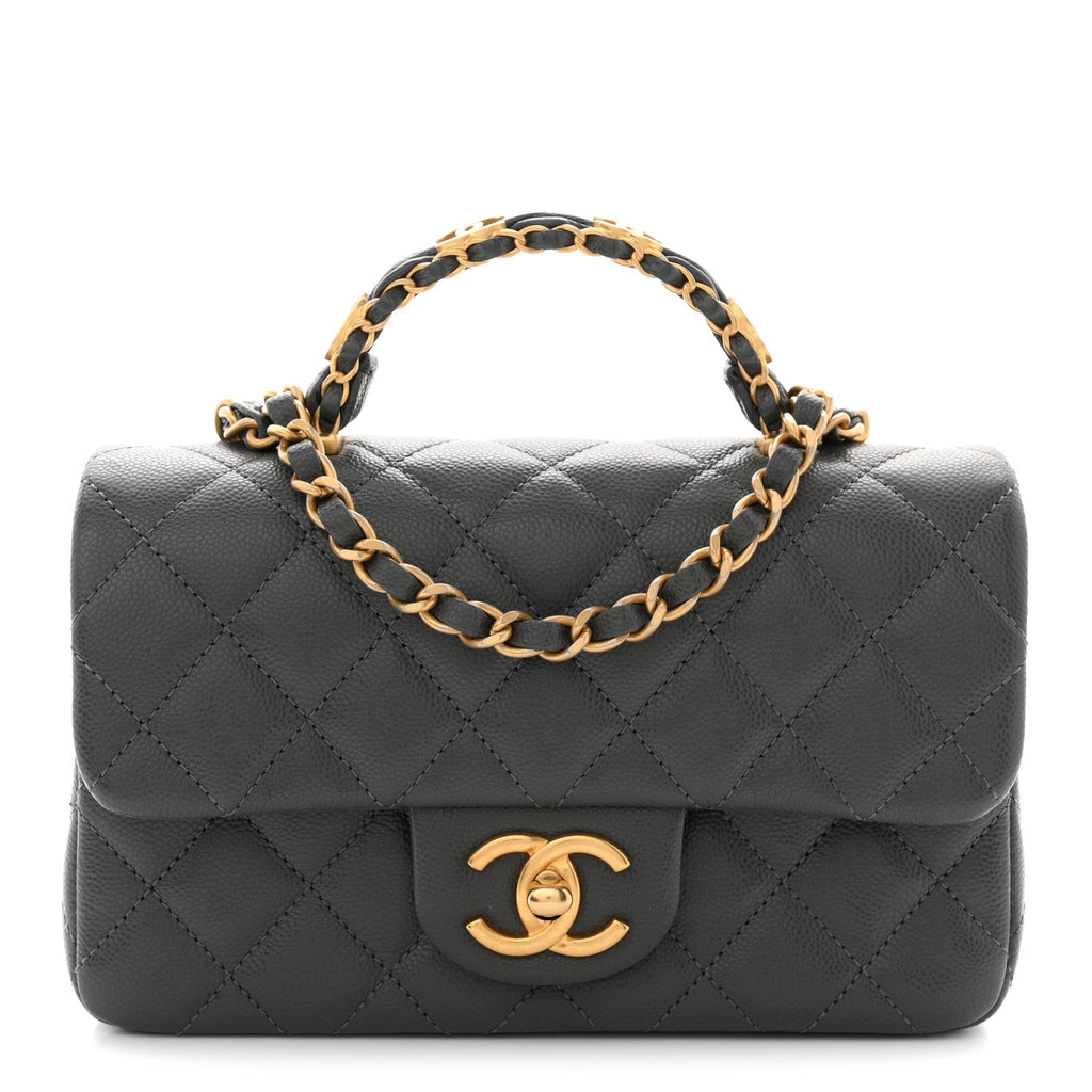 Caviar Quilted Mini Handy CC Flap Grey