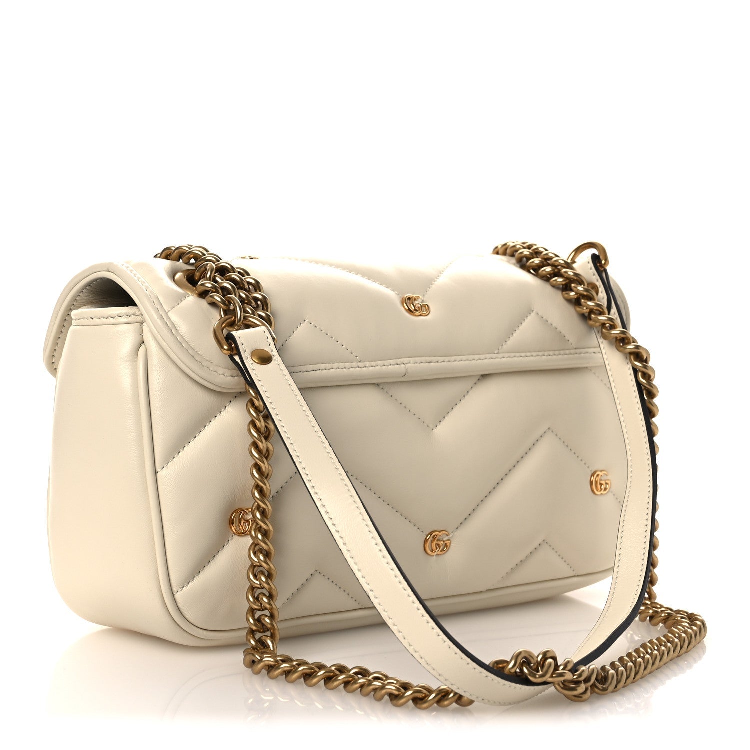 Nappa Matelasse Double G Studs Small Torchon GG Marmont Shoulder Bag Mystic White