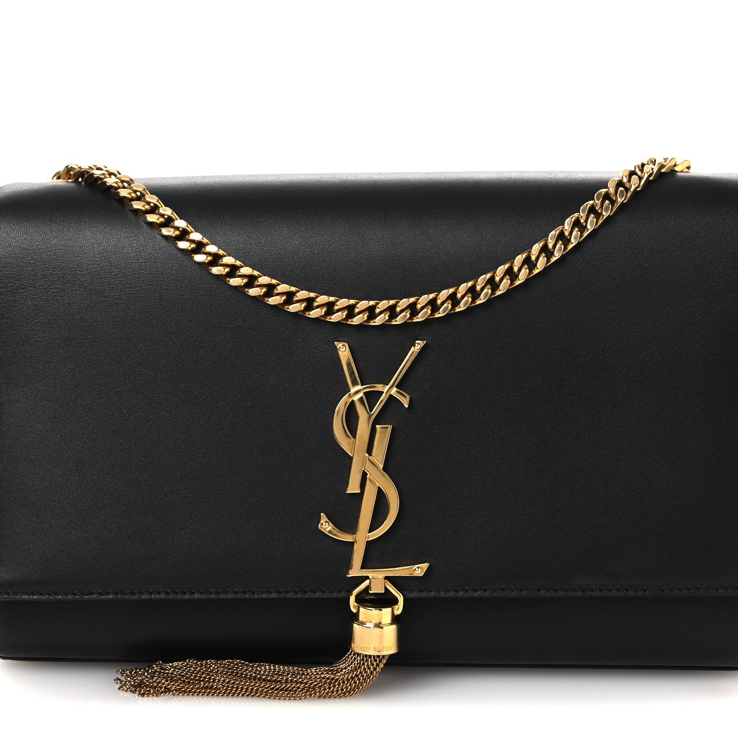Smooth Calfskin Medium Classic Monogram Kate Tassel Satchel Black