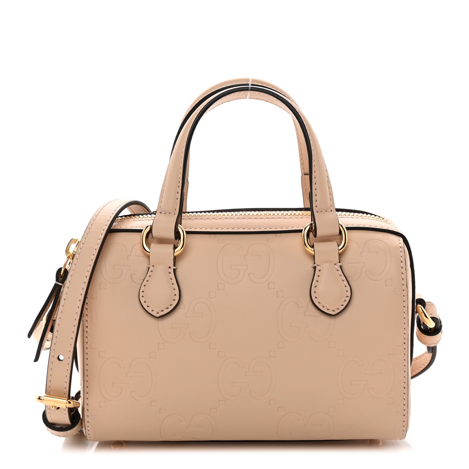 Gilbert Calfskin Jumbo GG Embossed Super Mini Top Handle Bowler Bag Beige
