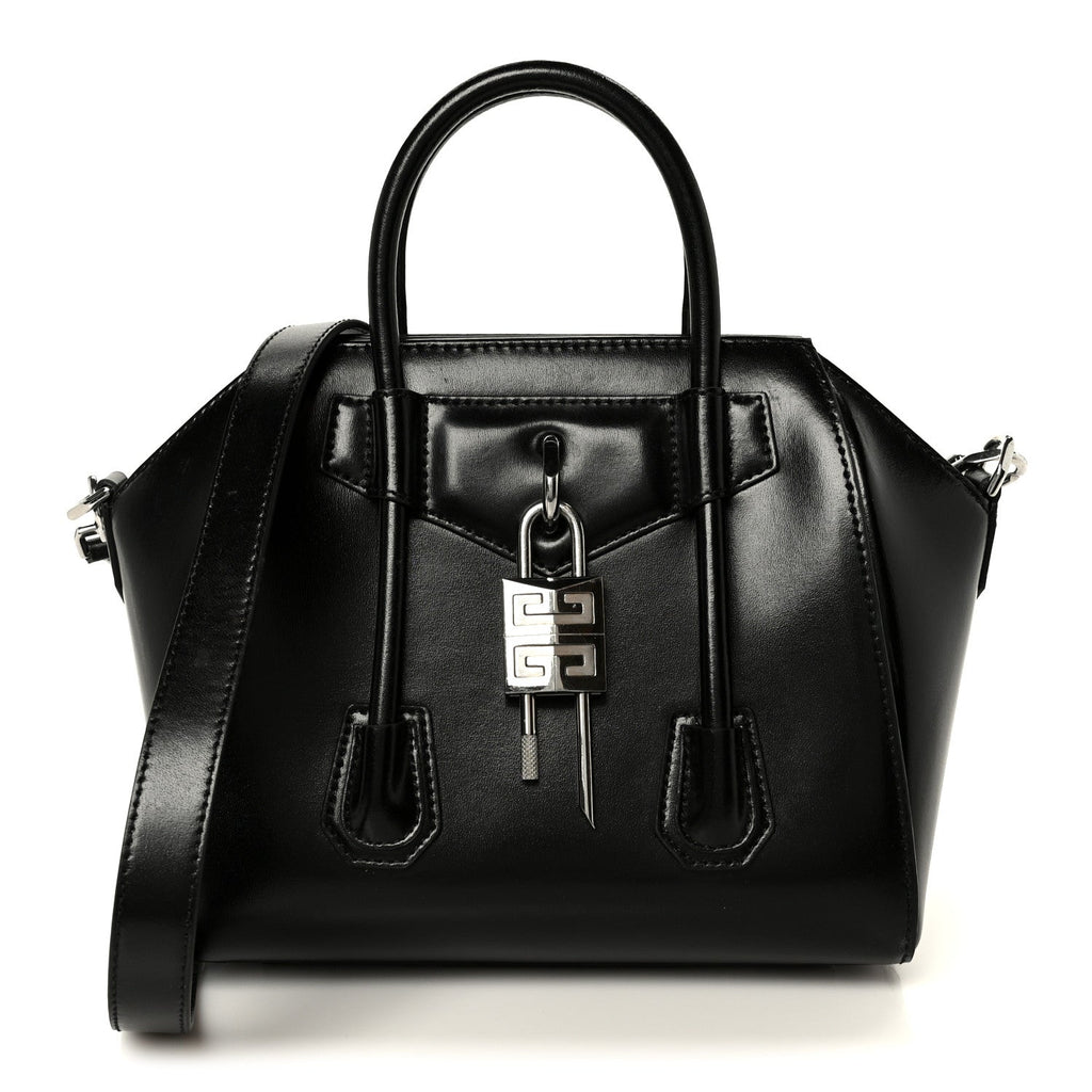 Box Calfskin Small Lock Antigona Shoulder Bag Black