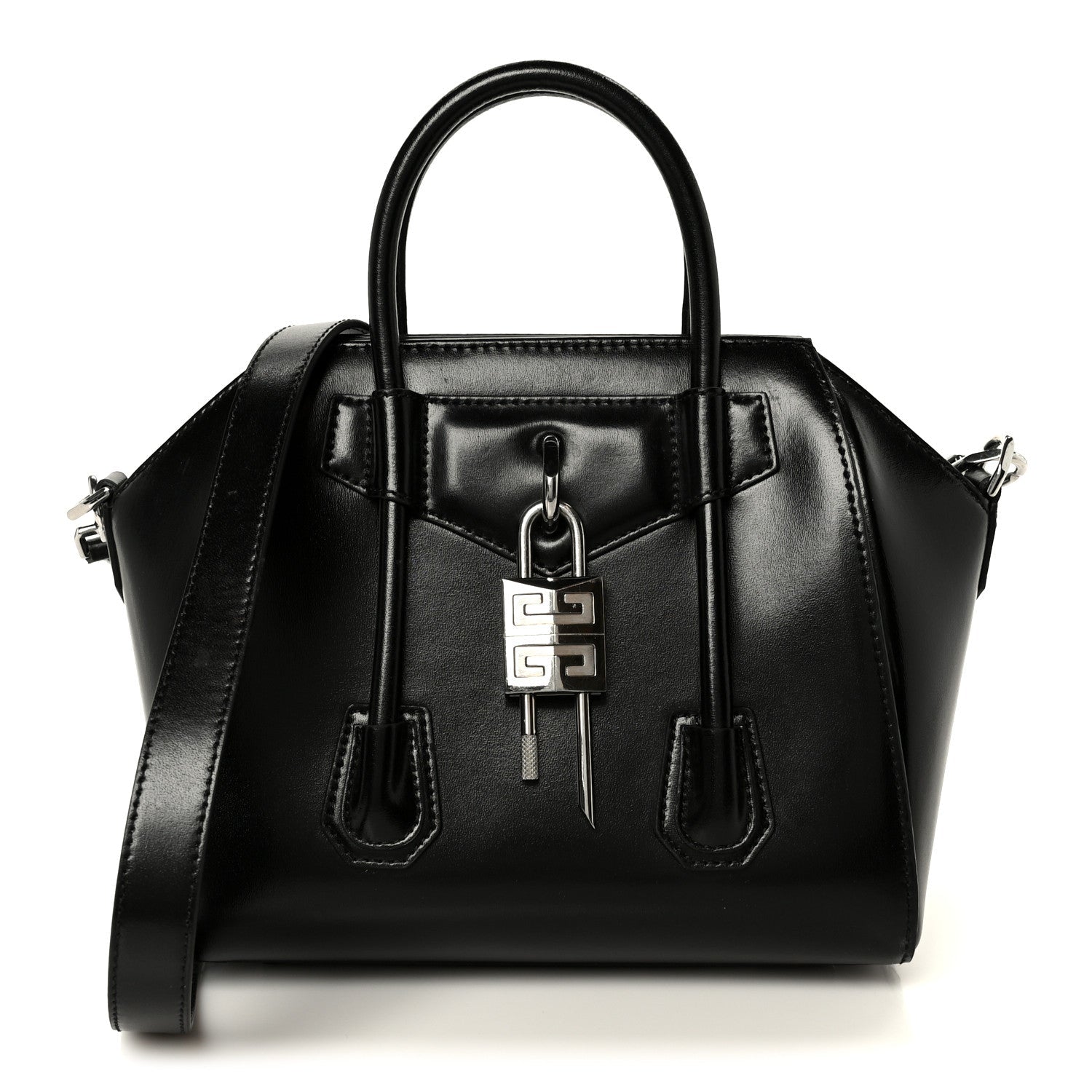 Box Calfskin Small Lock Antigona Shoulder Bag Black