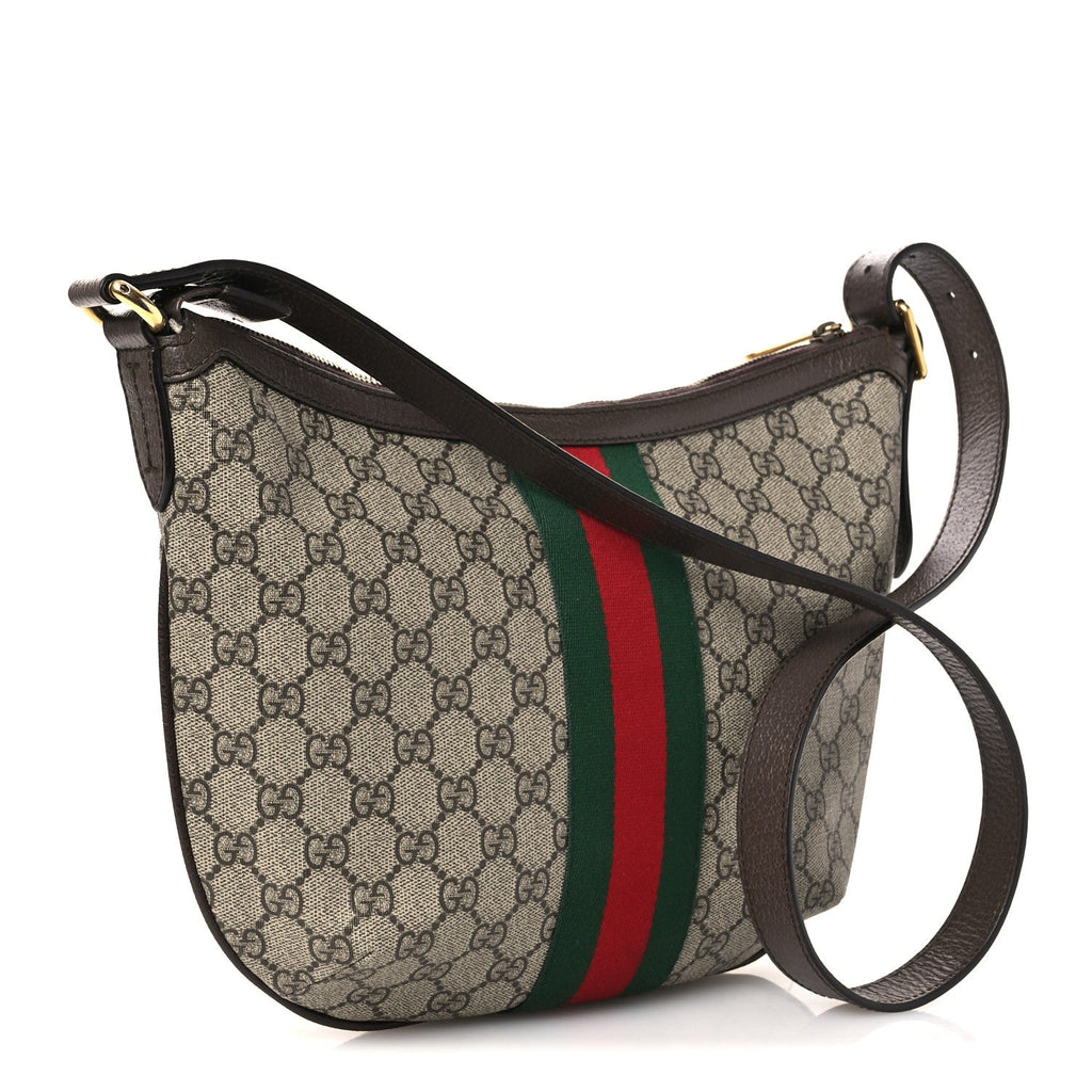 GG Supreme Monogram Web Small Ophidia Half Moon Hobo Brown