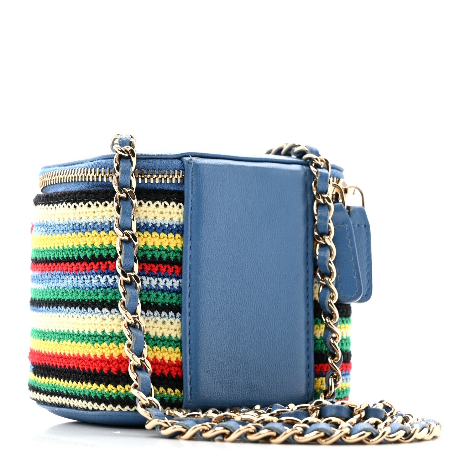 Lambskin Crochet Mini Vanity Case With Chain Blue Multicolor