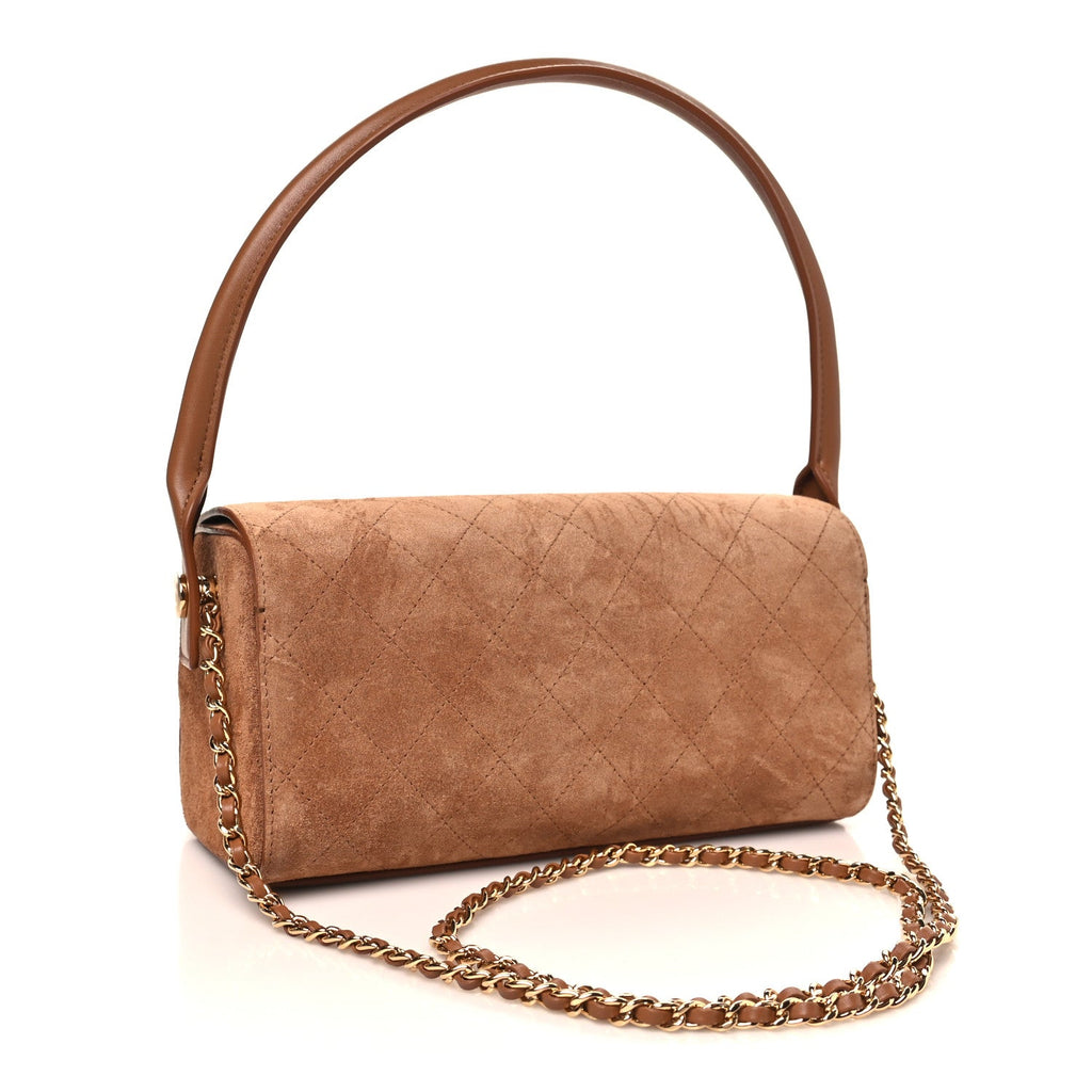 Calfskin Crocodile Embossed Turn Around Clutch With Chain Dark Khaki Camel