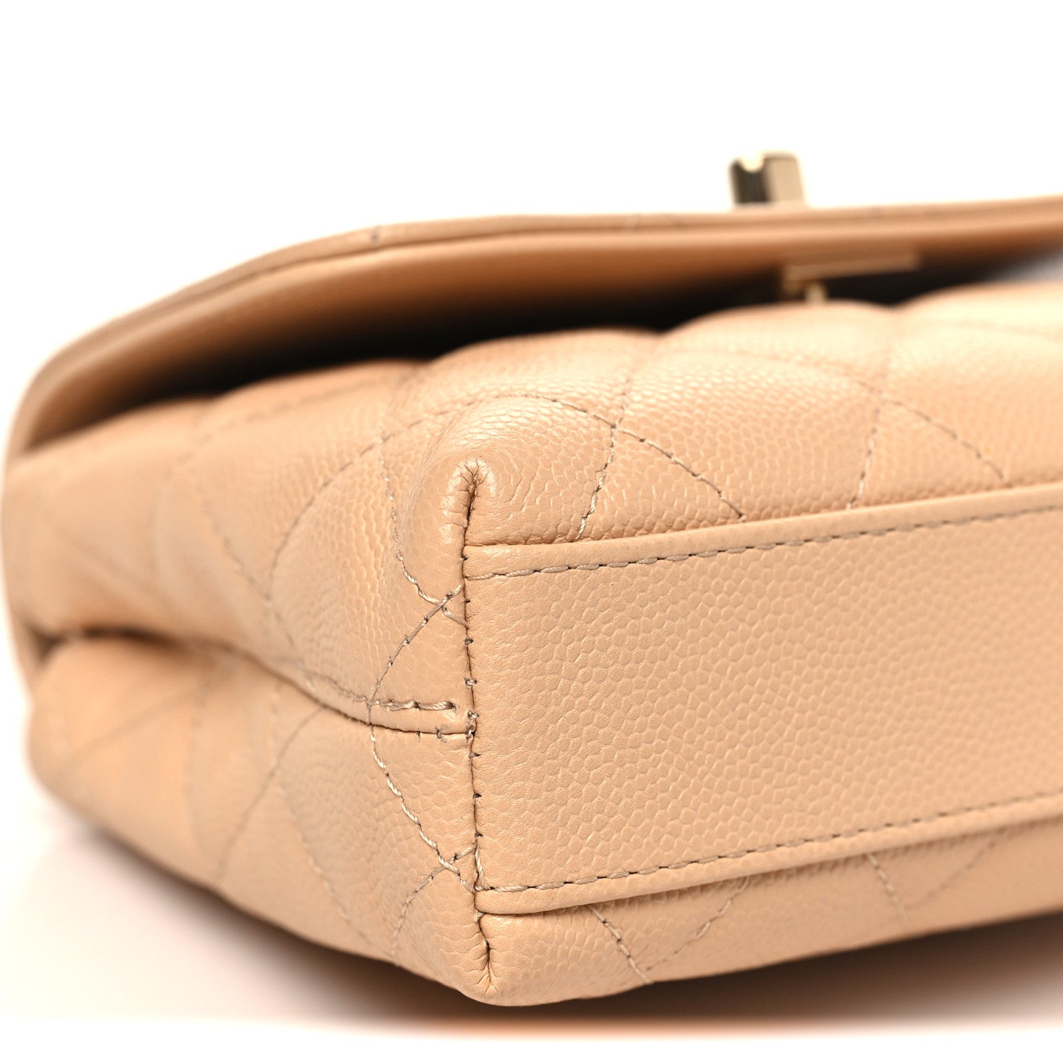 Caviar Quilted Coco Handle Clutch With Chain Beige