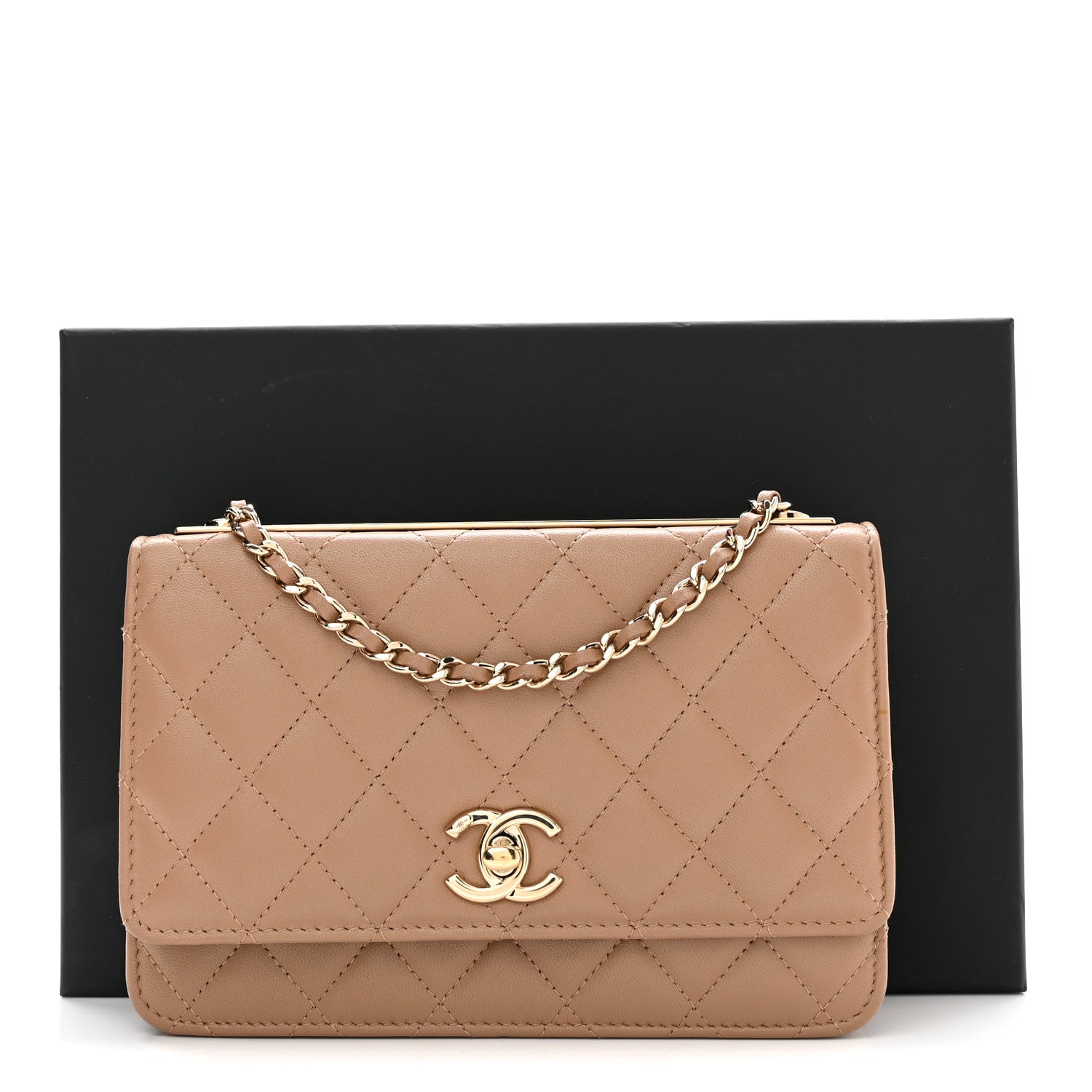 Lambskin Quilted Trendy CC Wallet On Chain WOC Beige