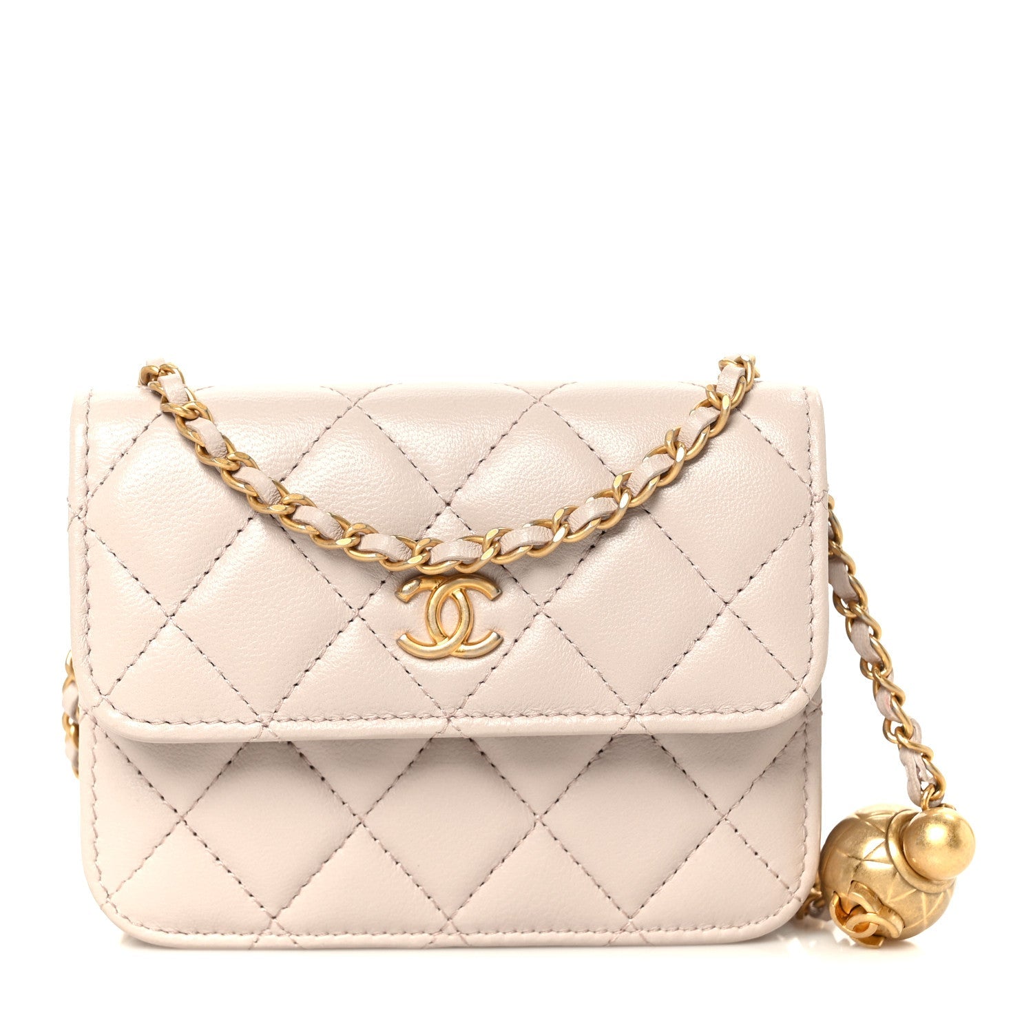 Lambskin Quilted Pearl Crush Clutch With Chain Light Purple