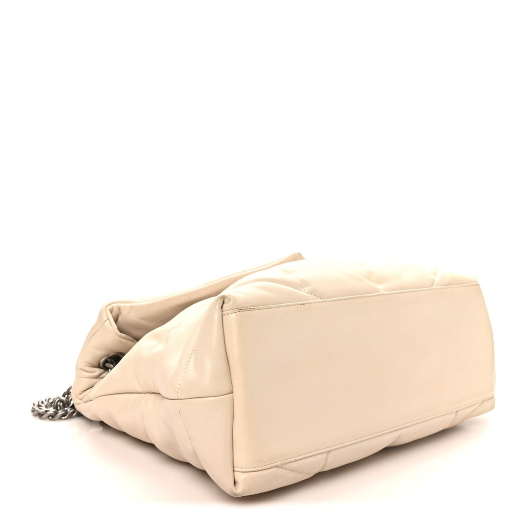 Lambskin Quilted Medium Loulou Puffer Monogram Chain Satchel Crema Soft